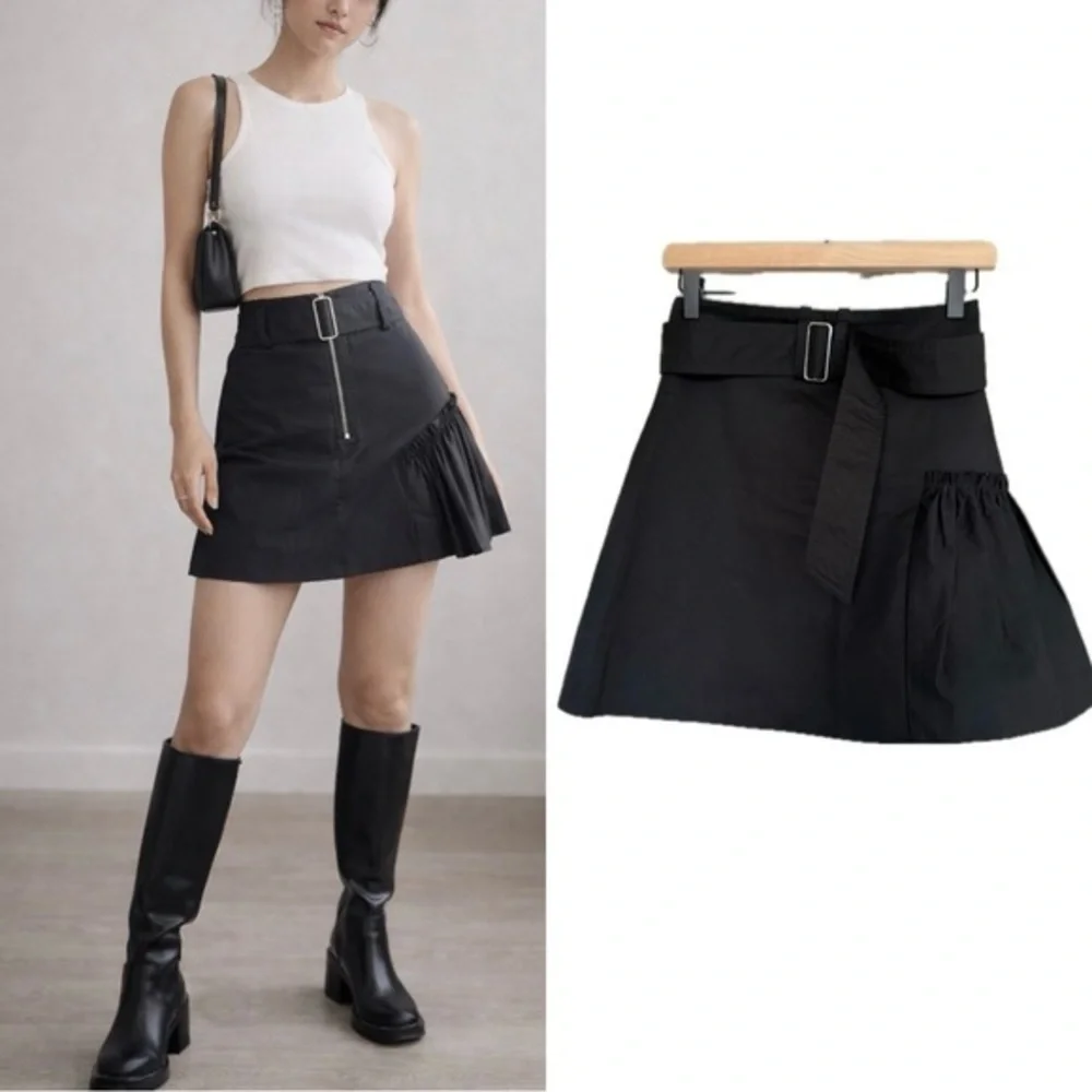 Sandro Cotton Black A-Line Pleated Panel Mini Skirt Sz 1 US XS (2)